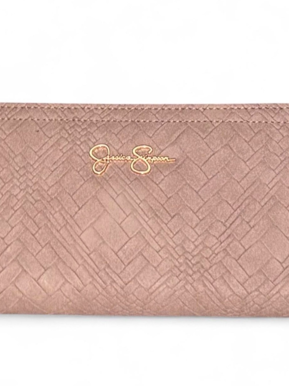 Jessica Simpson Mauve Woven-Texture Wallet with Gold Logo